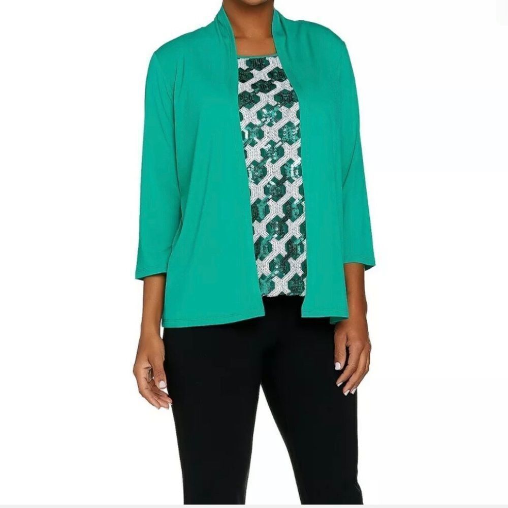 Bob Mackie Sequin Front Tank and Knit Cardigan Set